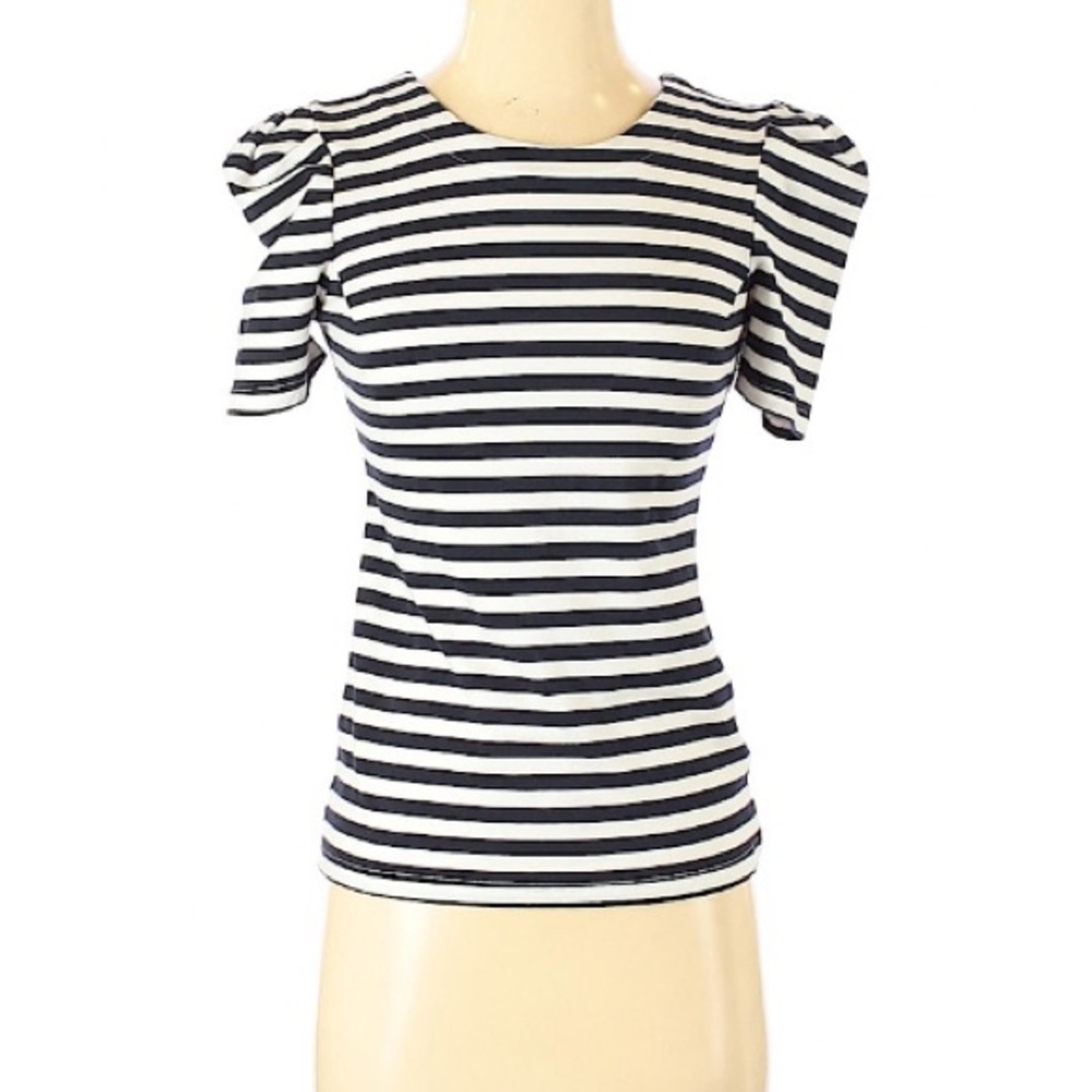 NWOT White & Blue Striped Puff Sleeve Top
